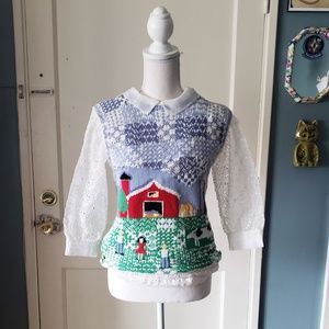 SOLD 🦋 Vintage Knit Farm Art Sweater Vest 1980s